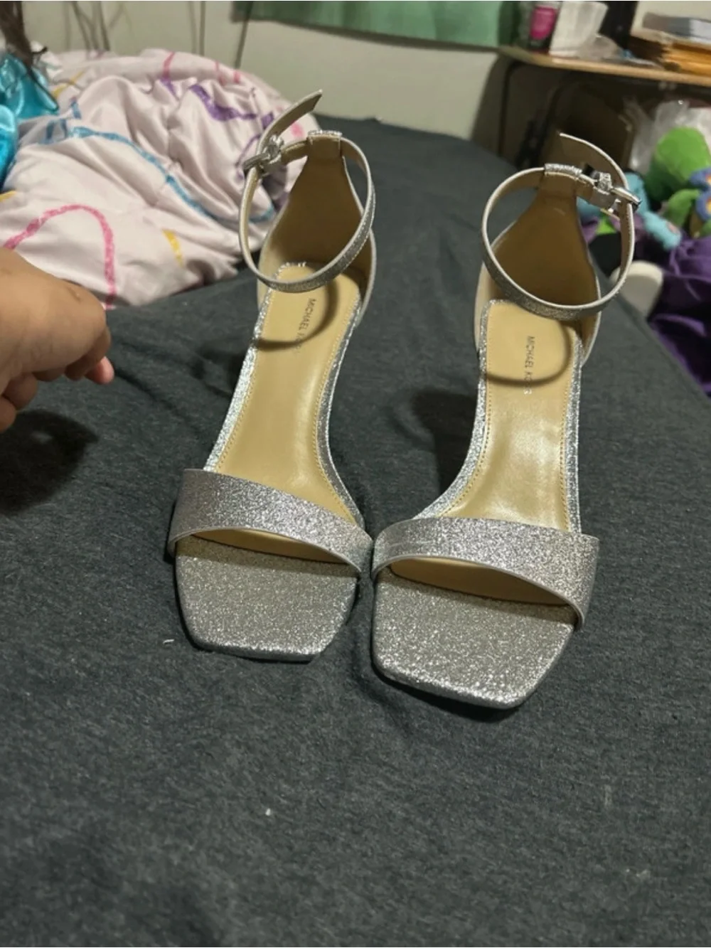 Michael Kors Silver Glitter Ankle-Strap Heels